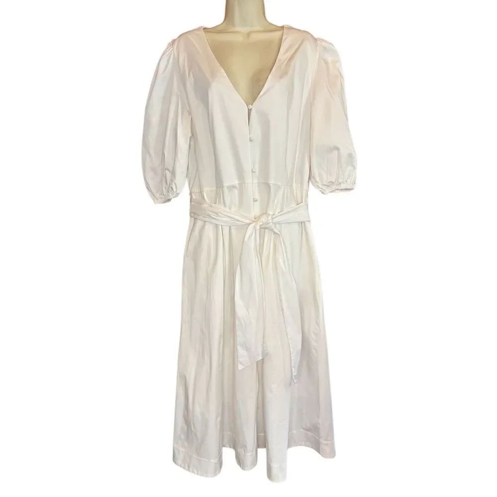 Ted Baker White Cotton Button Through Puff Sleeve Maxi Dress NWT Size 6 or XL